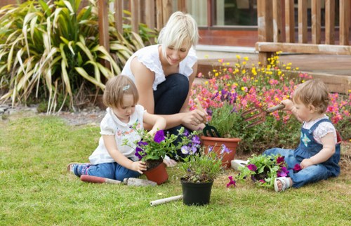 Gardener trimming a hedge with professional tools